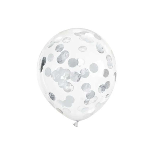 Picture of LATEX BALLOONS SILVER  CONFETTI 12 INCH 6 PACK
